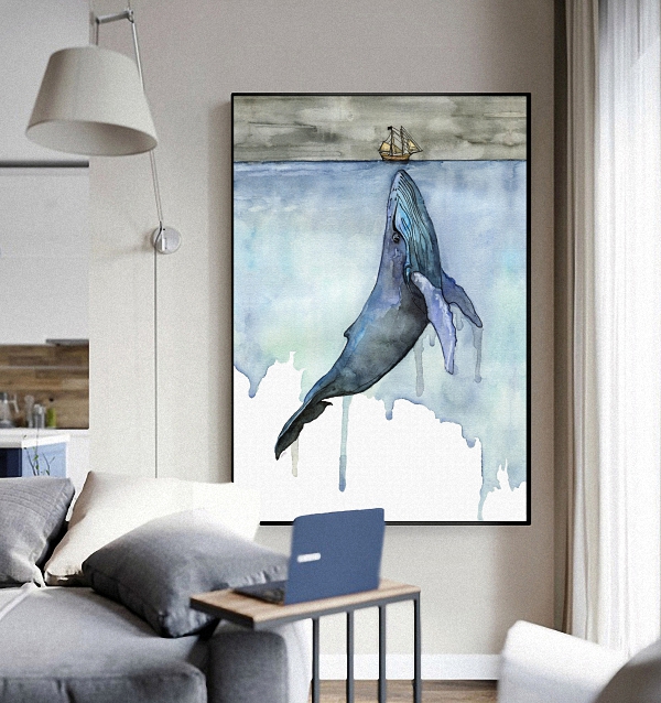 ؾ  븣   Ÿ    ĵ     /Marine Animals Nordic Modern Simple Style Whale Sailboat Poster Canvas Wall Home Decoration Combin